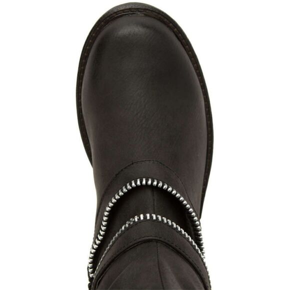MOTO Style Black Tall Boots With Zipper Feature - Picture 4 of 8